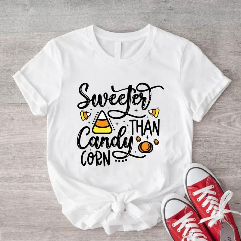 Sweeter Than Candy Corn Shirt, Halloween Candy Shirt, Autumn Tee, Funny Candy Gift Shirt, Spooky Season Shirt.