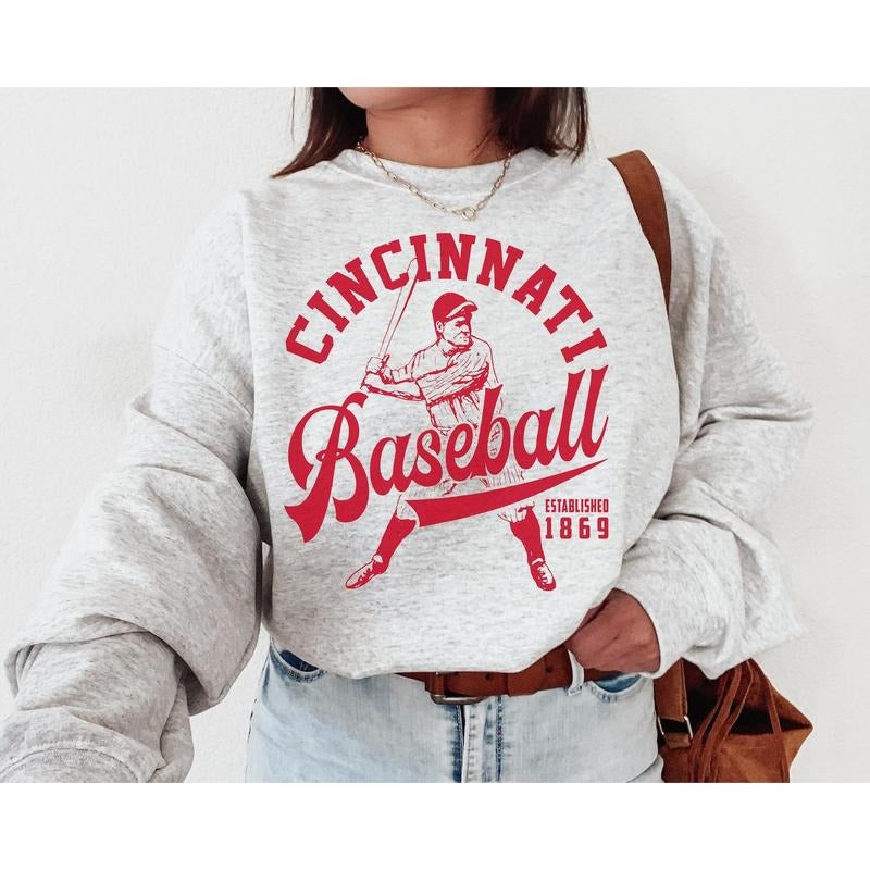 Vintage Cincinnati Red Crewneck Sweatshirt / T-Shirt, Red EST 1869 Shirt, Cincinnati Baseball Shirt, Retro Cincinnati...