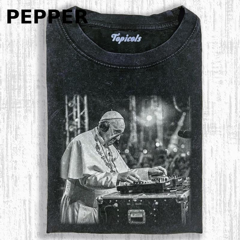 THE CRAZY POPE FUNNY T-SHIRT, POPE DJ T-shirt, Movies Tee, Unisex Meme Cringe Funny Dumb Shirt, Menswear Womenswear Streetwear