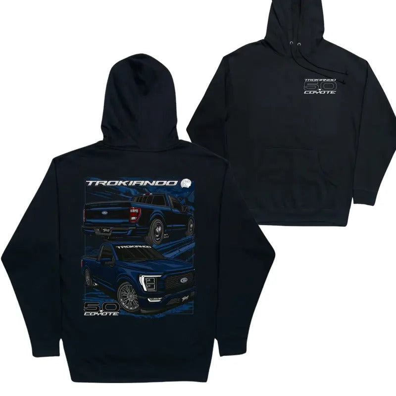 TKOG10 5.0 Coyote Hoodie – Blue Pickup Truck Graphic Hoodie For Men, Casual Car Merch for Men’s and Unisex Wear