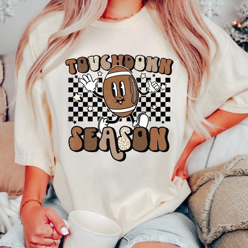 TOUCHDOWN SEASON SHIRT (COMFORT COLORS T-SHIRT, CAUSAL SHIRT UNISEX, FALL CLOTHING, GRAPHIC APPAREL) Cotton Fabric