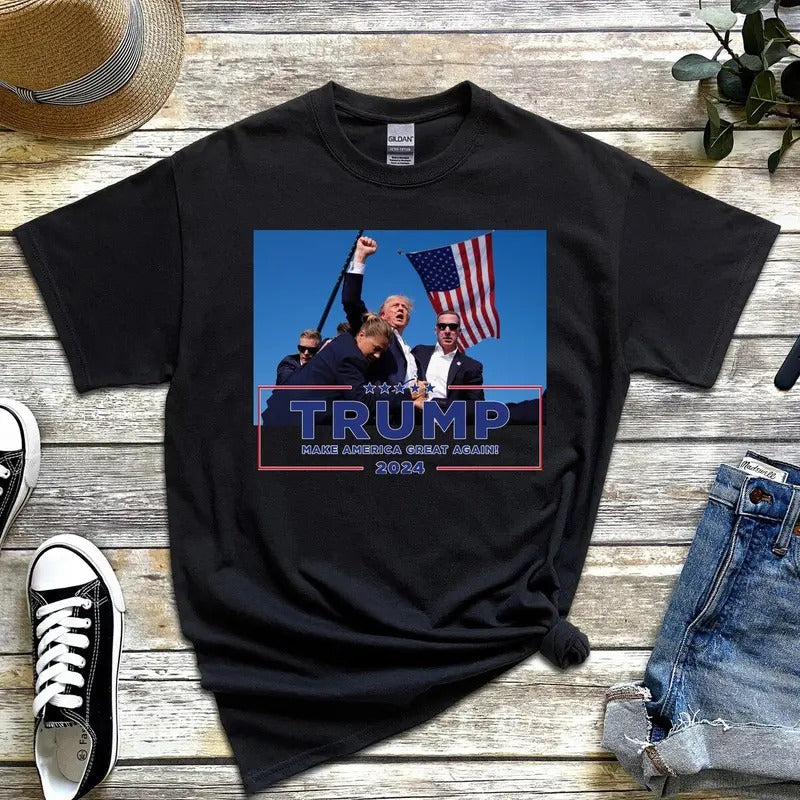 TRUM SHOT T-SHIRT, Trum 2024 Make America Great Again Shirt, Pray For Trumm, Trumm Assassination, Unisex Classic Cotton Tee with Graphic Print in All Sizes, For Men, For Women