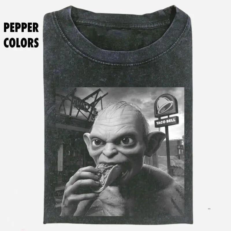 Taco Bell Gollum V2 Print Cotton T-shirt, The Lord Of The Rings T-shirt, Movie Gifts For Men's Women's, Top Menswear Streetwear Crewneck Tshirt