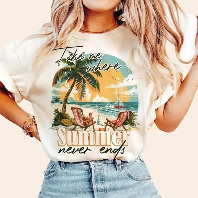 Take Me Where Summer Never Ends Shirt for Women Retro Vintage Summer Trip
