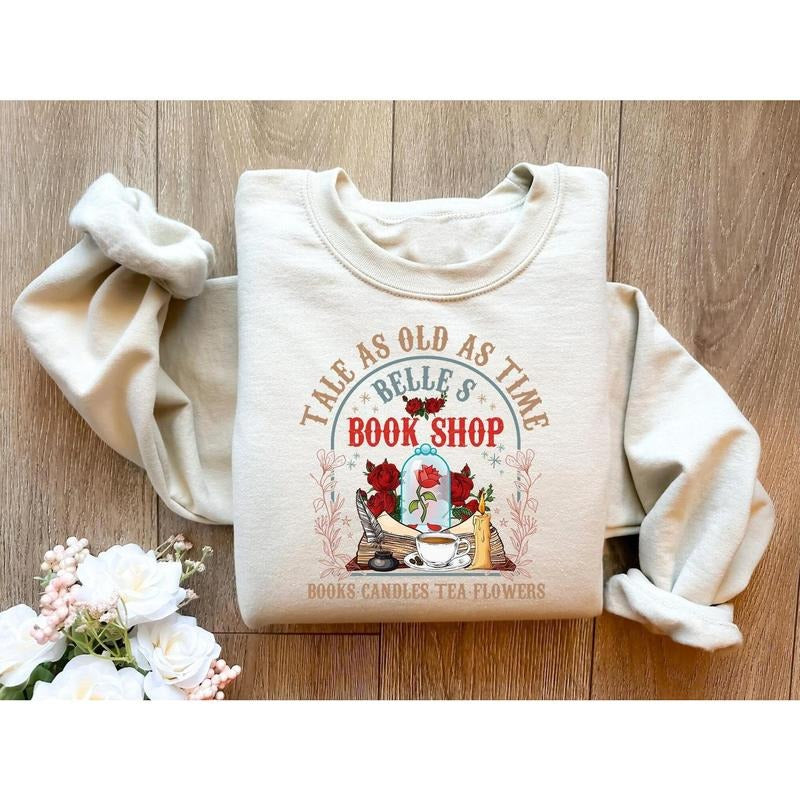 Tale As Old As Time Belles Book Shop Sweatshirt,Retro Princess Movie Crewneck, Princess Book Coffee Shirt,Gift for Bookworm, Book Lover