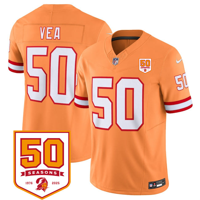 Tampa Bay Buccaneers #50 Vita Vea Orange 2025 F.U.S.E. 50th Anniversary Patch
