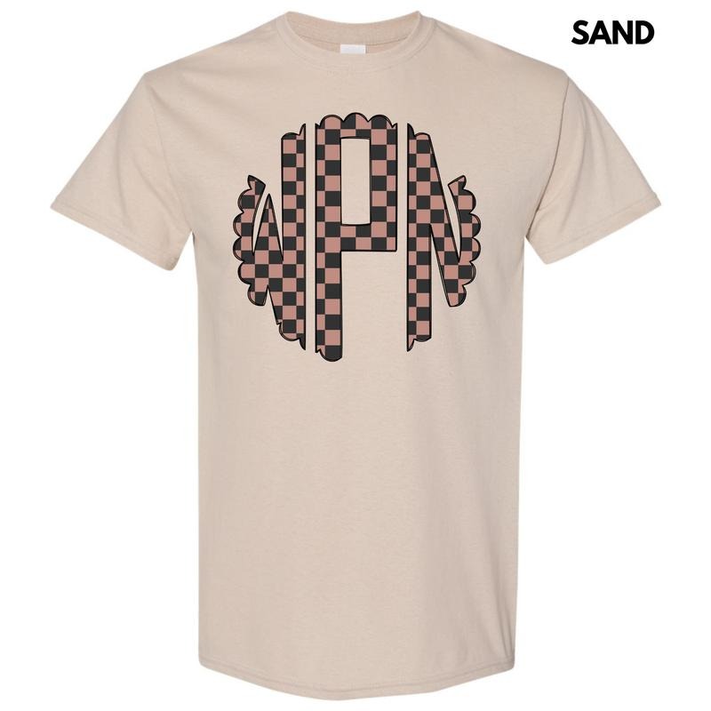 Tan Checker Monogram Gildan Short Sleeve T-Shirt 'NLB'