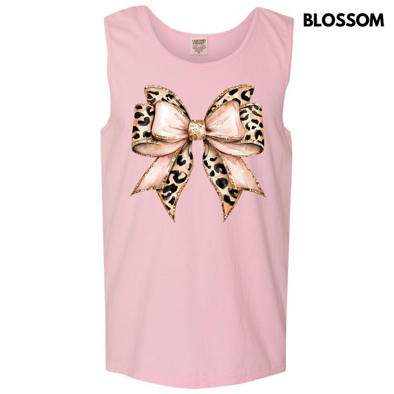 Tank Top - Cheetah Faux Glitter Bow Comfort Colors Tank Top 'NLB' T-Shirts, Hoodie, Sweatshirt | WearSparks.com