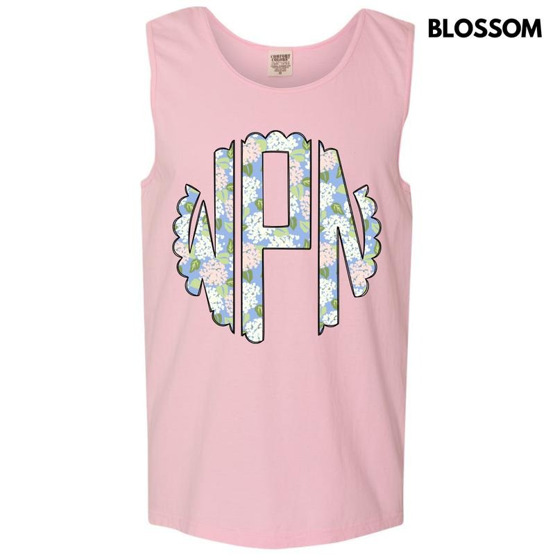 Tank Top - Proper Floral Monogram Comfort Colors Tank Top 'NLB'