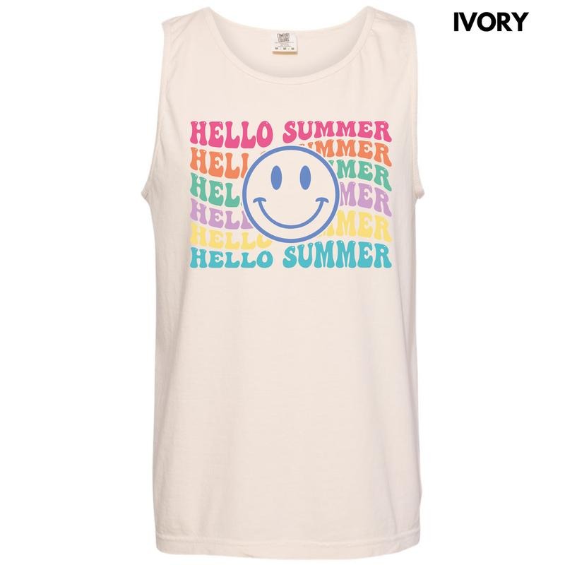 Tank Top -Hello Summer Happy Face Comfort Colors Tank Top 'NLB' T-Shirts, Hoodie, Sweatshirt | WearSparks.com