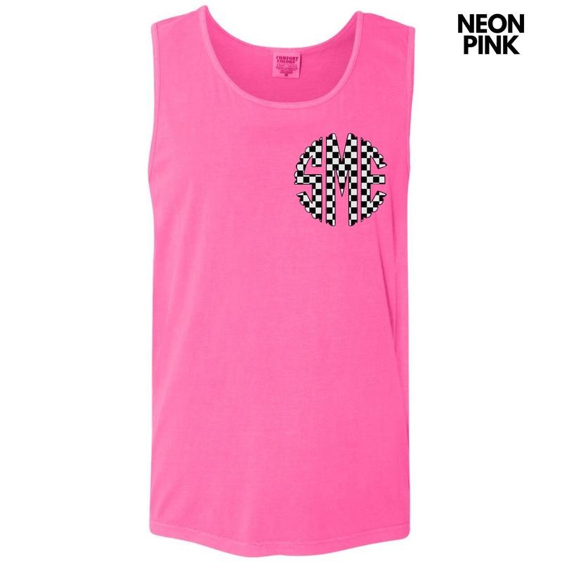 Tank Top -Pocket Size - Black Checkered Monogram Comfort Colors Tank Top 'NLB' T-Shirts, Hoodie, Sweatshirt | WearSparks.com