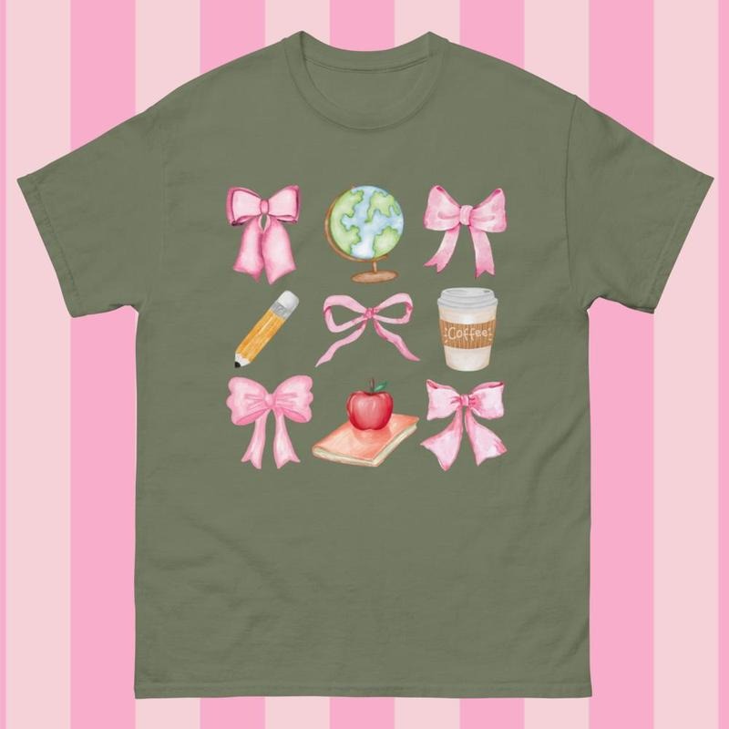 Teacher Bow Coquette Gildan Shirt - Gildanshirt Unisex Apparel Relaxed Fit Printed in the USA Clothing Womenswear Casual and Comfortable