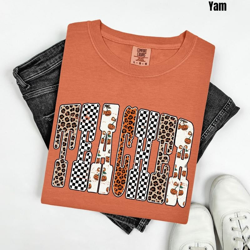 Teacher Pumpkin Pattern Comfort Colors T-Shirt 'NLB'