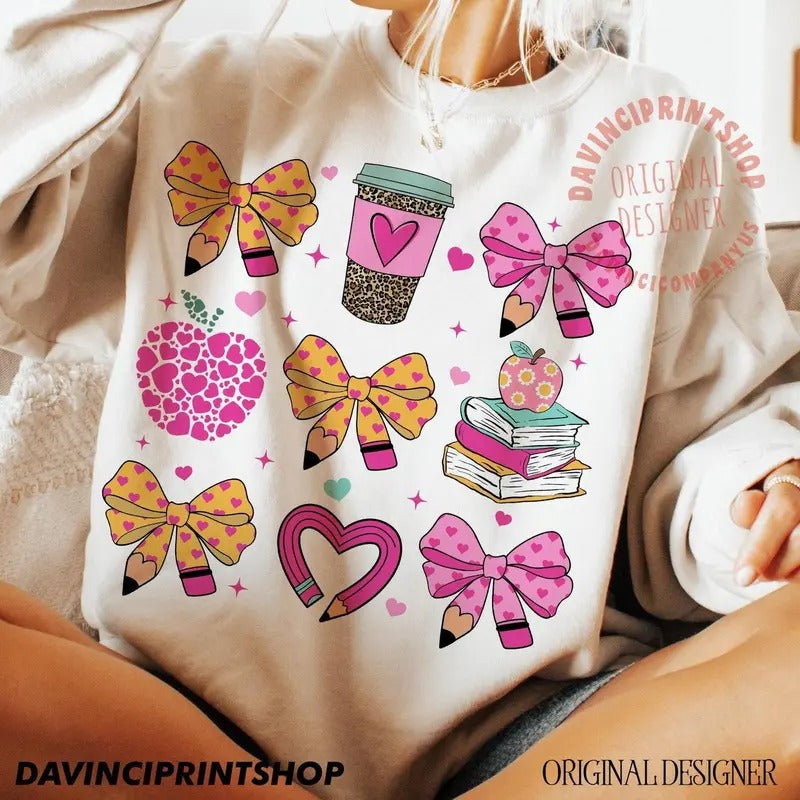 Teacher Valentine Coquette Sweatshirt, Hoodie, T - Shirt, Valentine Teacher Shirt, Retro Teacher Gift, Teacher Valentine Shirt