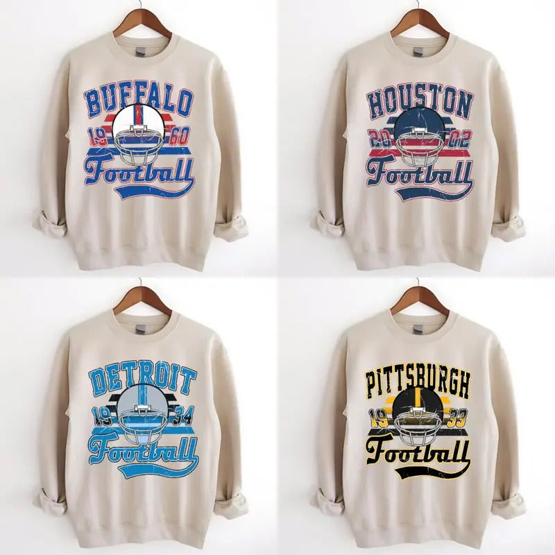 Teams Football Sweatshirt, Vintage Style Sand Sweatshirt Unisex Women Men Shirt, Gift For Fan, Classic Cotton Menswear Embroidered