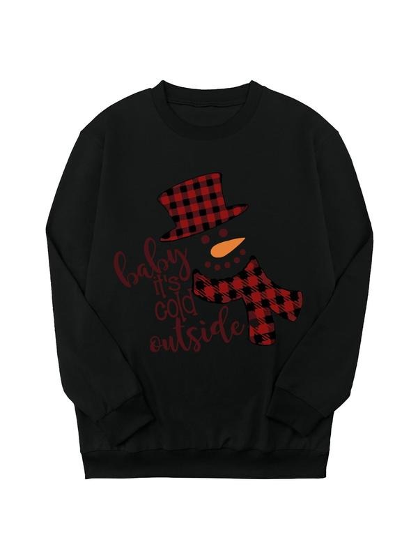 Teen Girl's Cartoon Snowman Print Crew Neck Sweatshirt, Casual Long Sleeve Pullover for Daily Wear, Clothing for All Seasons