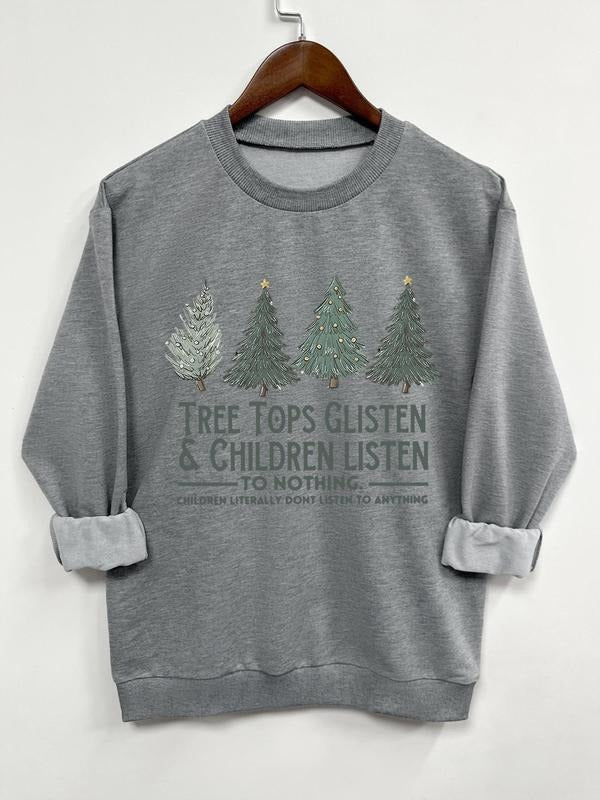 Teen Girl's Letter & Tree Print Crew Neck Sweatshirt, Casual Long Sleeve Pullover for Daily Wear, Fashion Cozy Top for Teenager