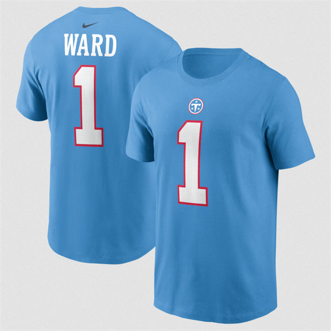 Tennessee Titans #1 Cameron Ward Light Blue Name & Number T-Shirt