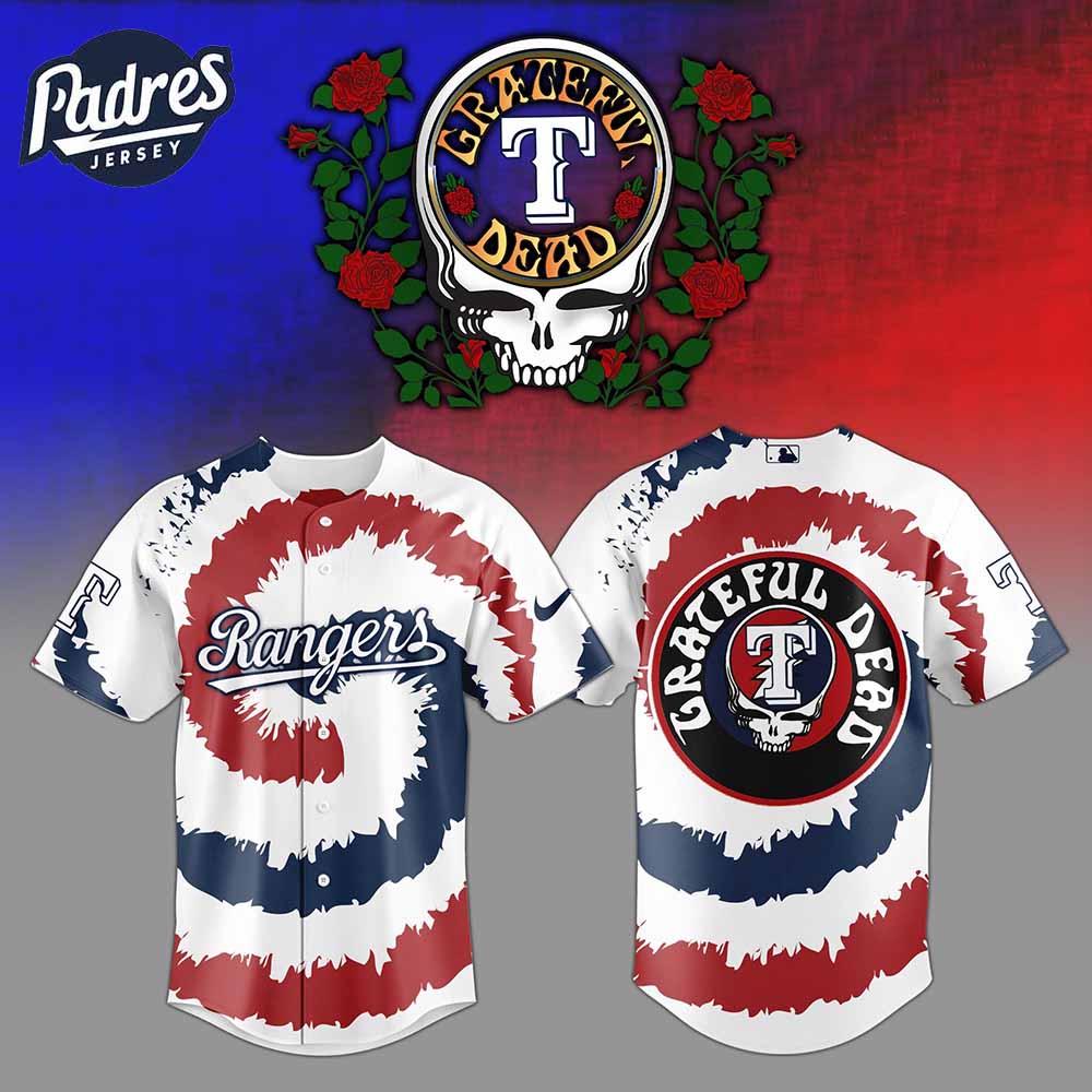 Texas Rangers MLB x Grateful Dead Personalized Baseball Jersey Outfit - Padres Jersey Oasis: Elevate Your Baseball Style Game