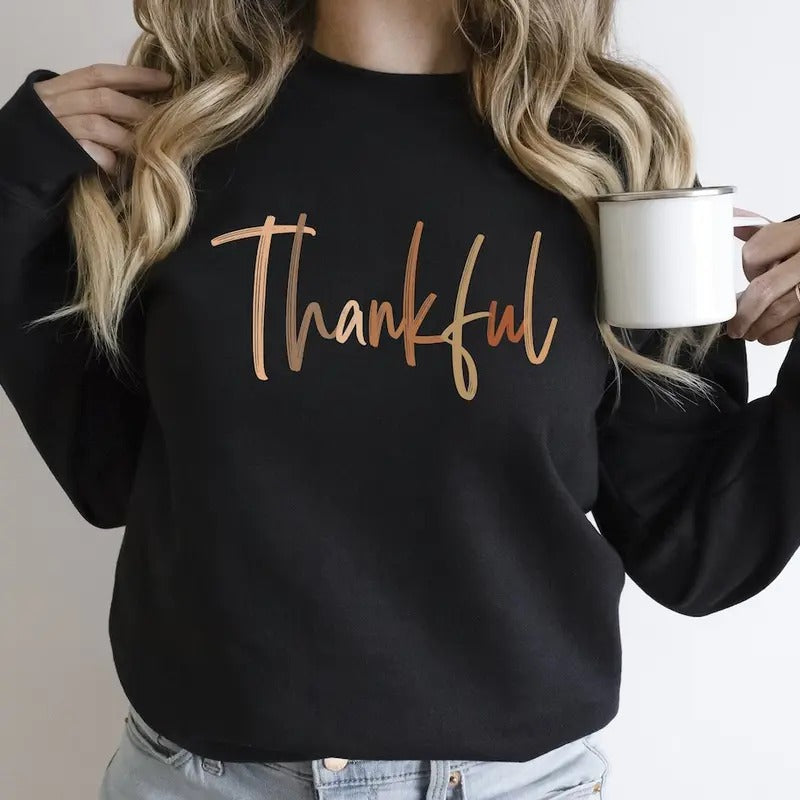 Thankful Sweatshirt, Thanksgiving Crewneck, Cute Thanksgiving Shirt, Thanksgiving Shirts Women, Fall Sweatshirt, Thankful Shirt Cotton Womenswear