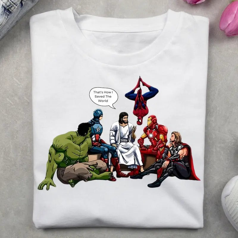 That's How I Saved The World Jesus Superheroes shirt, Funny Christian Shirt Cotton Menswear Hoodie, Sweatshirt