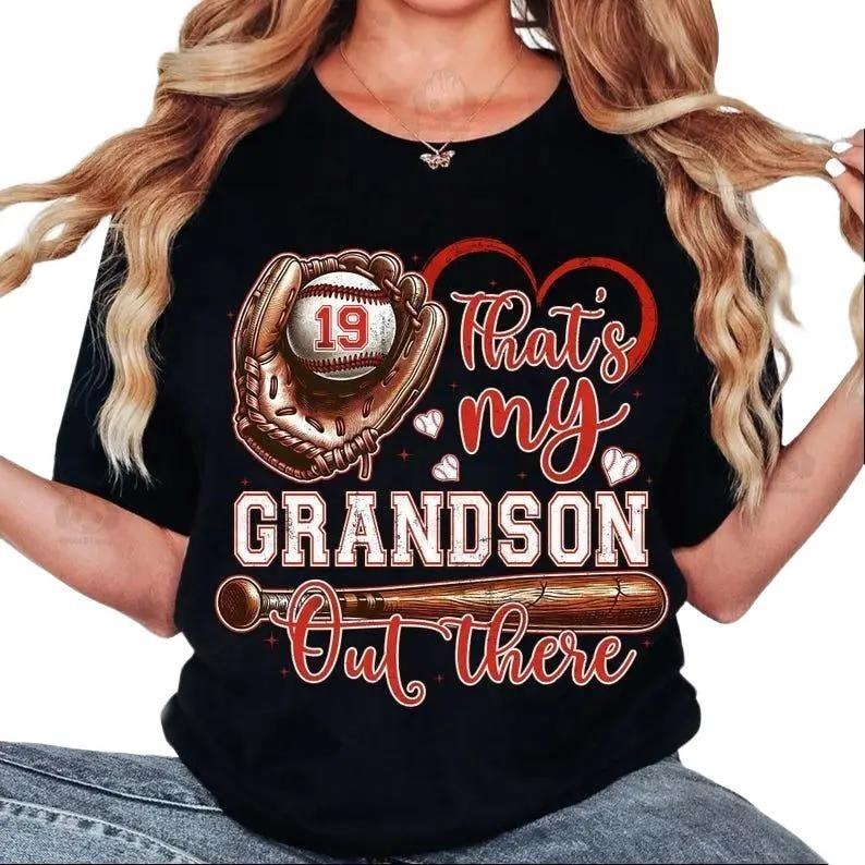 That's My Grandson Out There Shirt, Custom Baseball Player Number T-shirt, Baseball Grandma, Mother's Day Graphic Tee, Baseball Family Gift Shirt