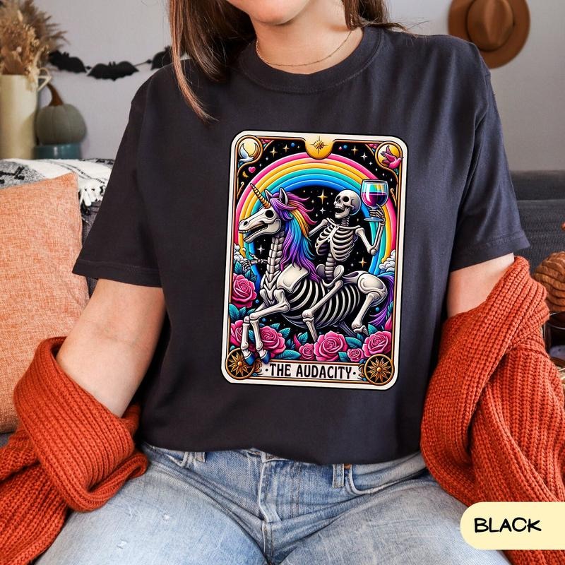 The Audacity Tarot Card Shirt, skeleton Tarot Card Tee, The audacity skeleton Tarot Card shirt, Tarot card mystical shirt c92 Shortsleeve Cotton Tee