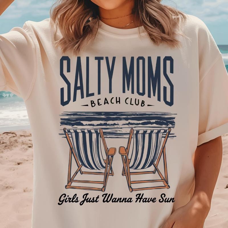 The Beach Club Shirt Trendy Summer Aesthetic Beach Shirt Retro Beach Girl Funny Sarcastic Mom Mother's Day Cotton Womenswear