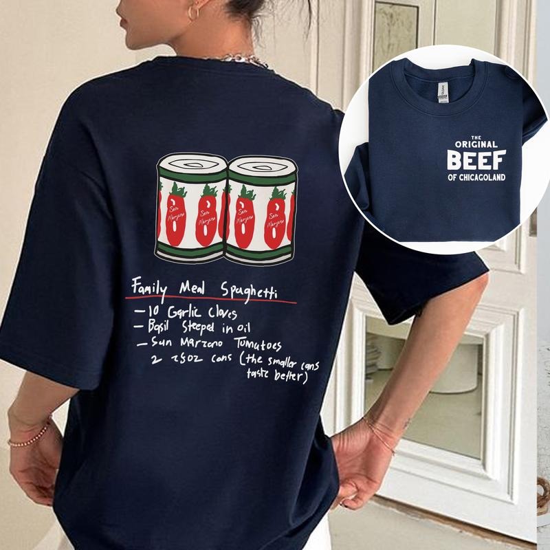 The Bear Spaghetti Recipe 2 Cans Version, The Bear, Carmy Berzatto The Bear Spaghetti Recipe T-Shirt Sweatshirt Hoodie Unisex Casual Menswear