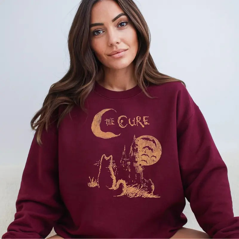 The Cure Cat Sweatshirt, Music Lover Gifts, Trendy Sweatshirt