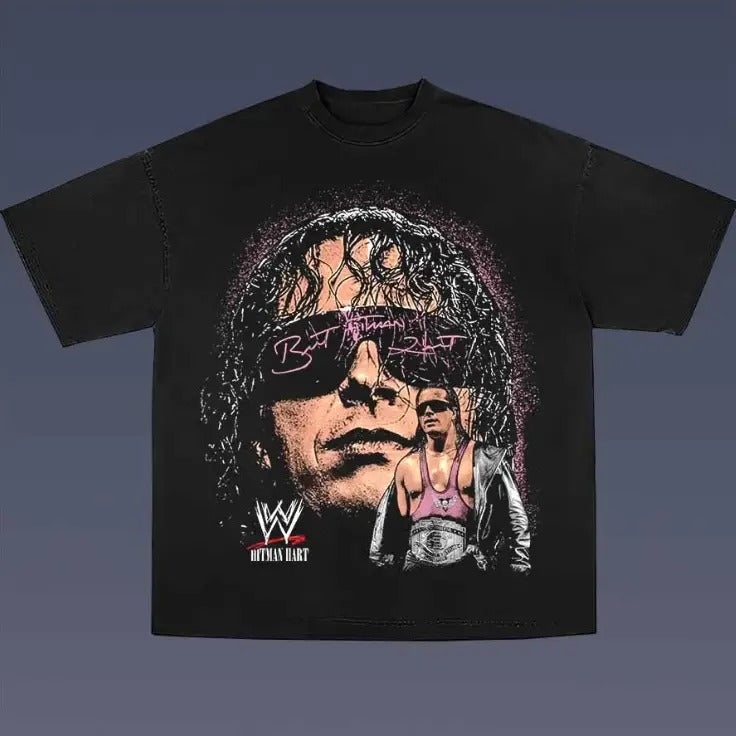 The Hitman Bret Hart Vintage Graphic Tees, Wrestling Tshirt, Wrestler T-Shirt, WWE Shirts, Unisex Vacation Outfits Top Menswear Womenswear Streetwear