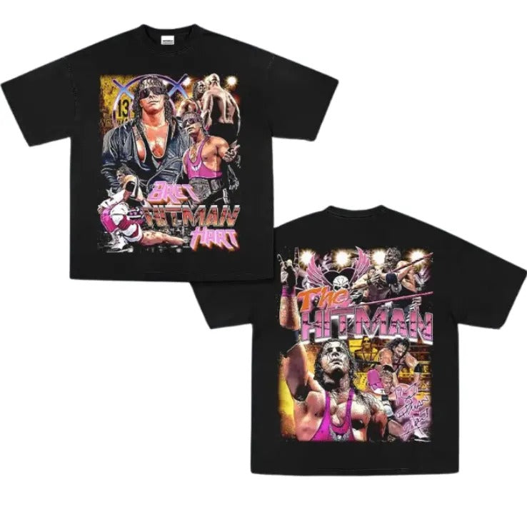 The Hitman Bret Hart Vintage Graphic Tees, Wrestling Tshirt, Wrestler T-Shirt, WWE Shirts, Unisex Wrestling Gift Shirt Top Menswear Womenswear