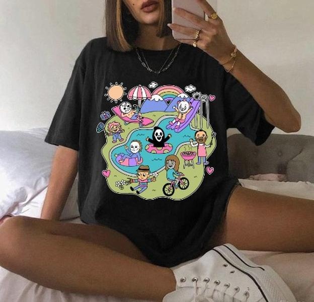 The Kids Horror Pool Party Halloween Characters T-Shirt Horror Movie Funny Times Shirt