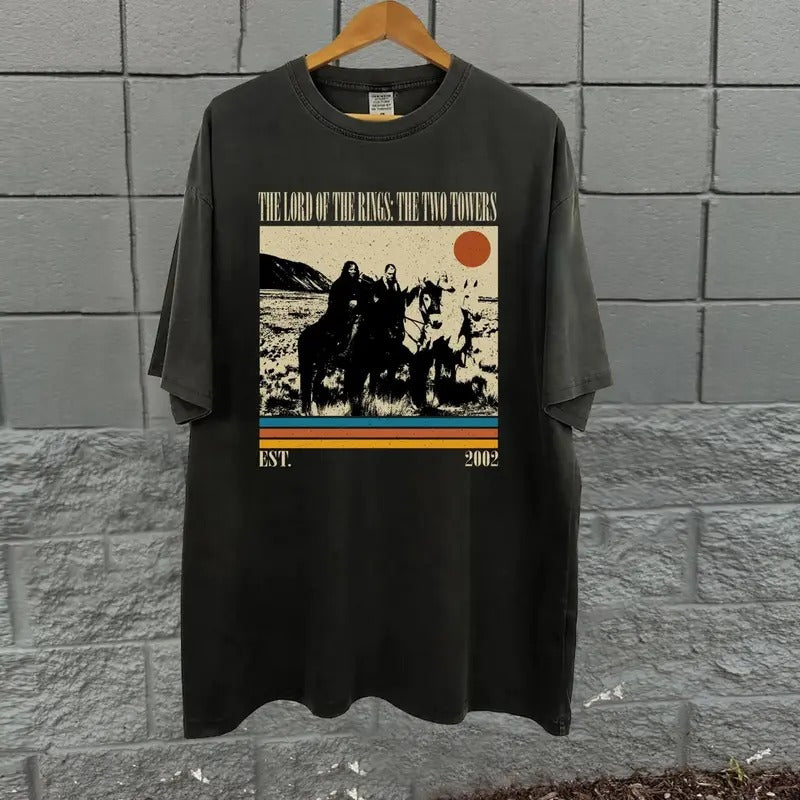 The Lord of The Rings Two Towers Graphic Tee - Vintage Style - Fantasy Rings - Aragorn - The Hobbits - Men's Top - Menswear