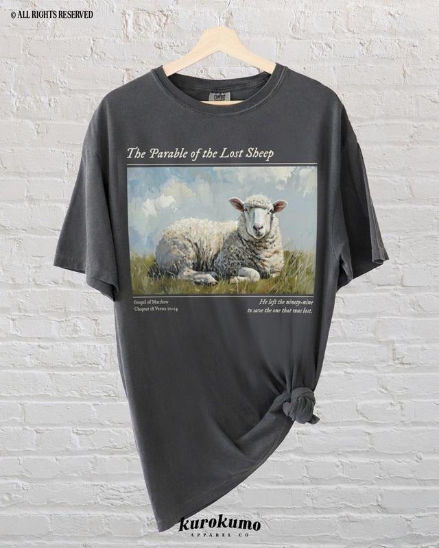 The Lost Sheep Bible Verse Tshirt Faith Based Clothing Christian Church Clothes Catholic Shirts Religious Gifts Vintage Painting Graphic T-shirt