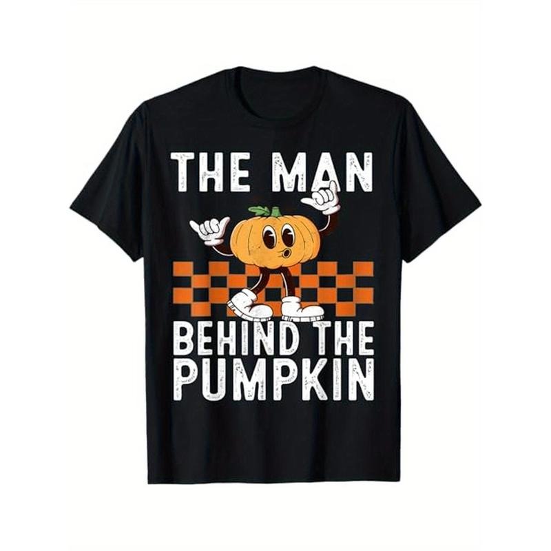 The Man Behind The Pumpkin Funny Halloween T-Shirt, 100% Cotton, Halloween Thanksgiving Christmas Gift for Men Women Family Friends Made in USA