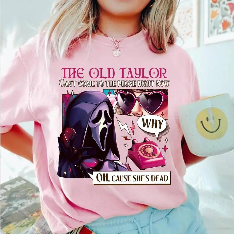 The Old Can't Come To The Phone Right Now Shirt, Ghostface Halloween Movie Character Shirt, Spooky Season Party Shirt Top Sleeves