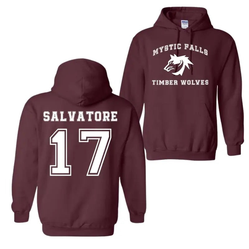 The Vampire Diaries inspired Hoodies, Mystic Falls Salvatore 17 Front And Back, Vampire Diaries Shirt Fabric Menswear Fabric Menswear Fabric Menswear