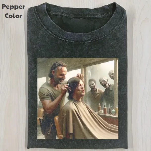 The Walking Dead Vintage Graphic Tee, Rick Grimes Hair Cutting Daryl Dixon T-Shirt, TV Series Tee, Unisex Meme Cringe Funny Shirt, Menswear Womenswear Streetwear Cotton Comfort