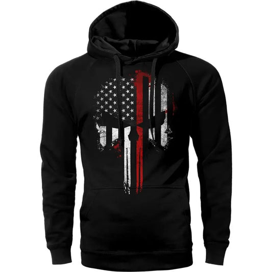 Thin Red Line Flag Skull USA Firefighter Hoodie Sweatshirt Cotton Fabric