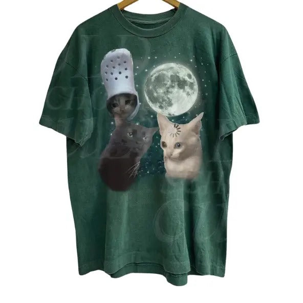 Three Cats Vintage Graphic T-shirts, Retro Cat Moon Tshirt, Cat Lovers, Funny Cat Tee, Adult Tee, Meme T Shirt, Ugly Shirts, Unisex T-Shirt, Gift For Men Women