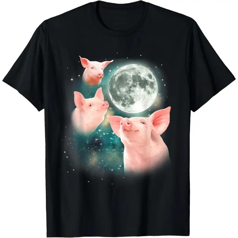 Three Pig Moon | 3 Miniature Pigs Howling Swine Weird Piggy T-Shirt made in usastyle{n002}2