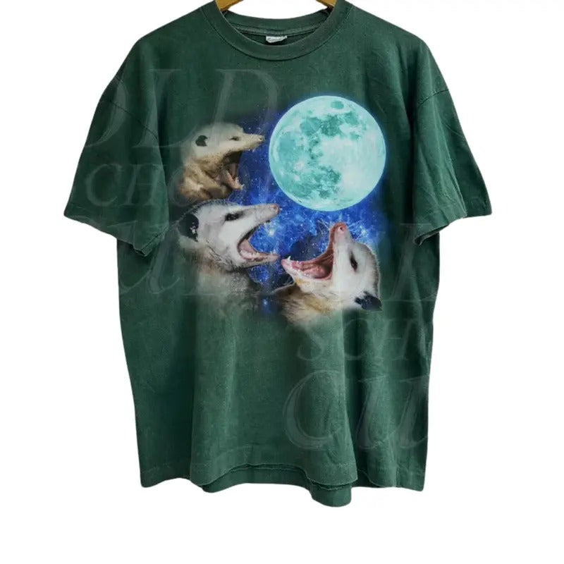 Three Possums Howling at Moon Vinatge Shirt, Retro Opossum Lover Tshirt, Funny Possum Tee, Washed Cotton Unisex Tee, Silly Party Gifts, Tee Menswear Top Underwear Streetwear