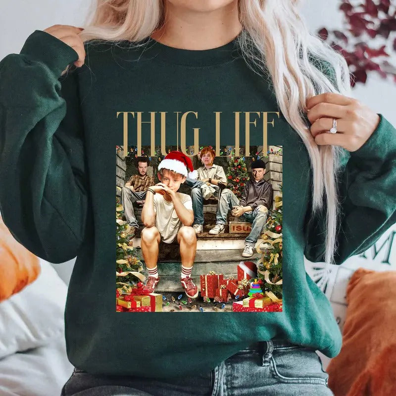 Thug Life Christmas Home Alone Movie Shirt for Family, Unisex Loose Fit Tee - Pullover, Fabric