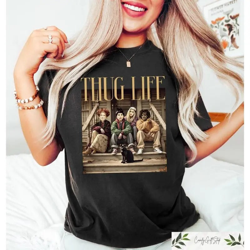 Thug Life Halloween Bad Witches Shirt, Retro Witches Movie Sweatshirt, Retro Halloween Character T-Shirt, Halloween Witch Sisters Gift