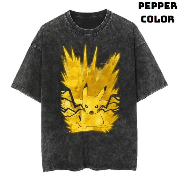 Thunder Pikachu Vintage Tee, Pikachu T-Shirt, Pokemon Graphic Tees, Unisex Anime Manga Shirt Top Menswear Womenswear Streetwear