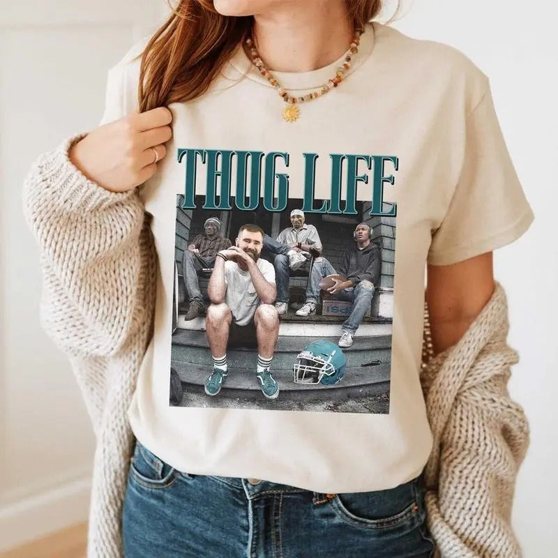 Thvg Lif3 Philadelphia Tshirt, Jason Kelce, Jalen Hurts, DeVonta Smith, A.J.Brown, Football Shirt for Fan, Football Season Shirt Top Womenswear