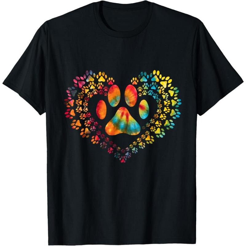 Tie Dye Love Dog Paw Print Heart Animal Lover T-Shirt.made in usa