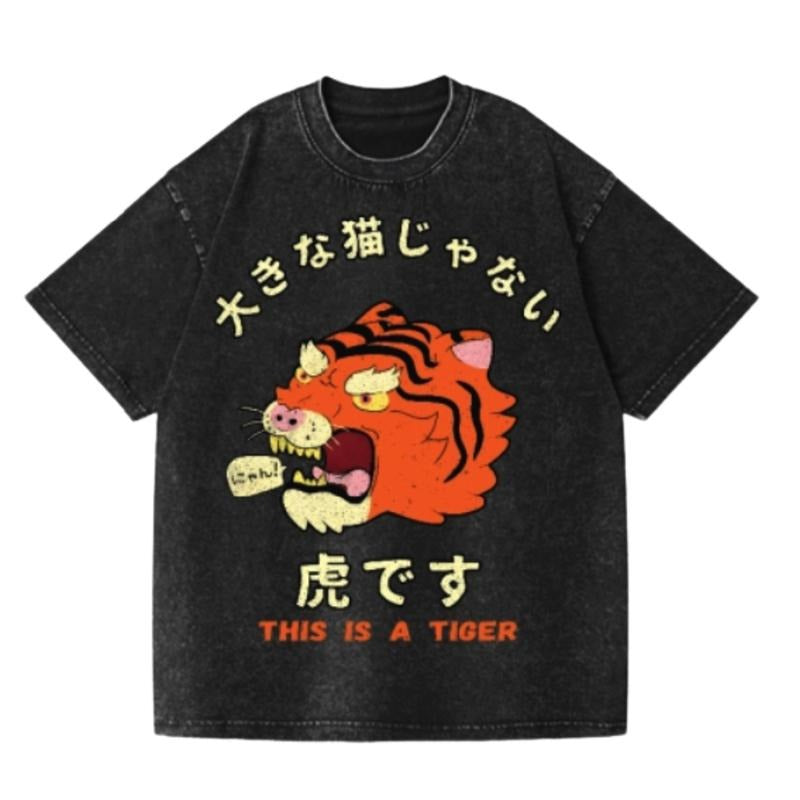 Tiger Vintage Wash Japanese Design T-Shirt Womenswear Streetwear Summer Crewneck Tshirt