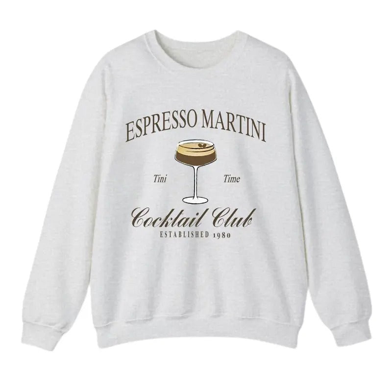 Tini Time Sweatshirt, Espresso Martini Shirt, Retro Cocktail and Social Club Hoodie for women Menswear Underwear Classic Crewneck Unisex Sweaters